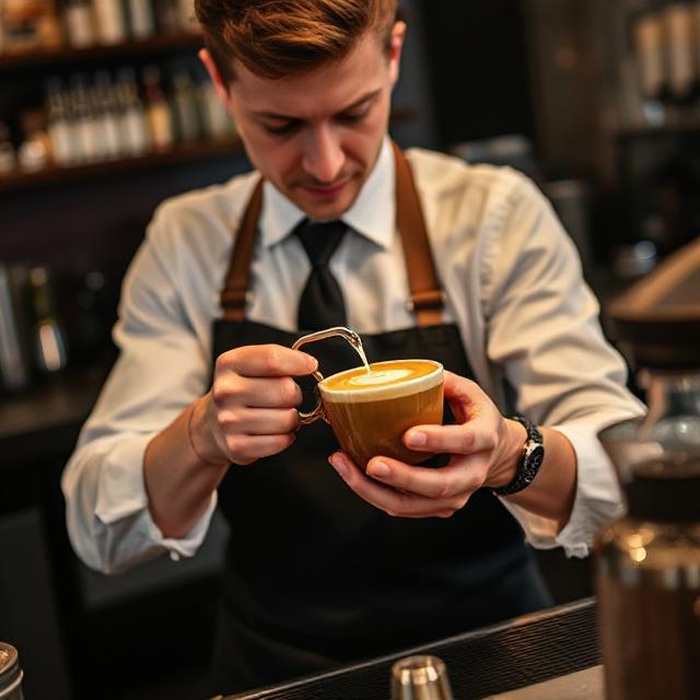 Barista pouring latte art.